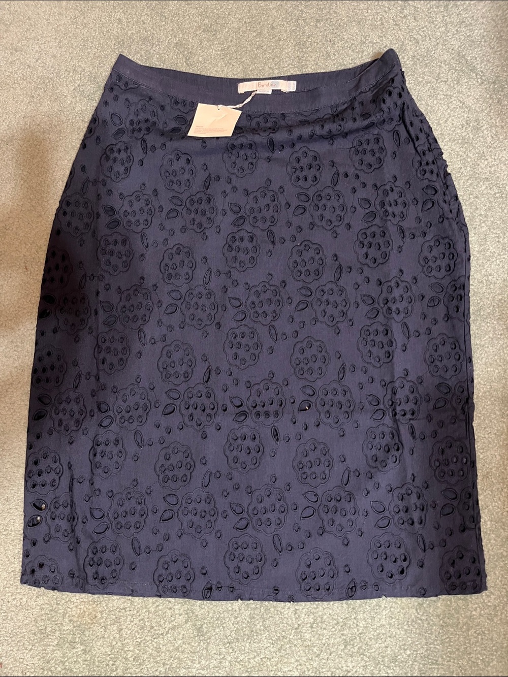Boden Navy Embroidered Pencil Skirt